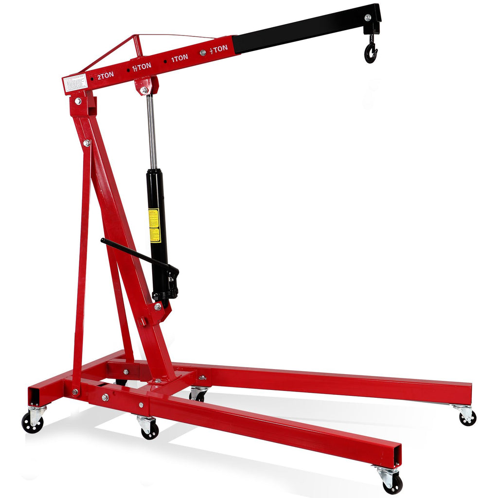 Engine Hoist 2 Ton 4400 lb Folding Cherry Picker Engine Shop Crane Heavy Duty Hydraulic Tilting Engine Lift with 6 Iron Caster Wheels Telescopic Boom Hitch