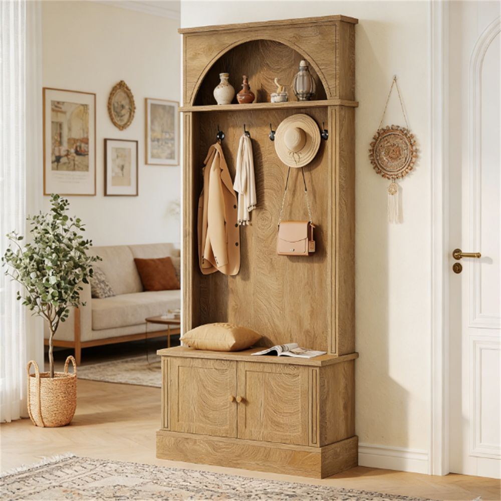 Entrance hanger, shoe cabinet with 5 double hooks, coat rack, storage rack
