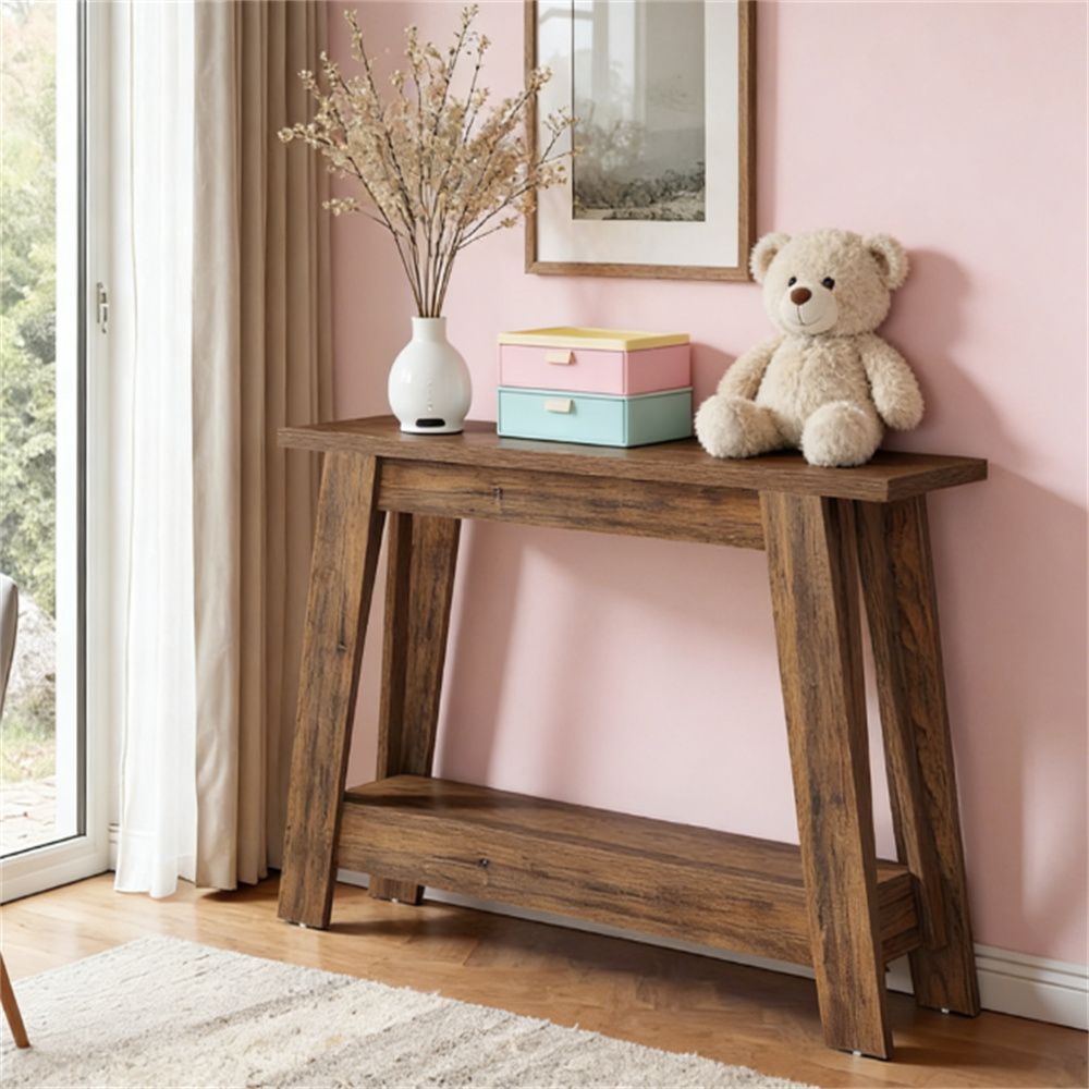 Entrance table, main console, farmhouse sofa table, foyer table, double-layer open shelves with storage space