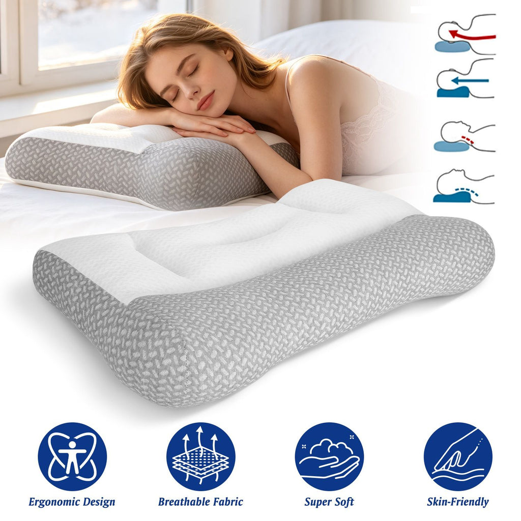 Ergonomic Bed Pillow Breathable Mesh Pillow for Neck Support Dual Height Design Down Alternative Pillow for Side Back Sleepers