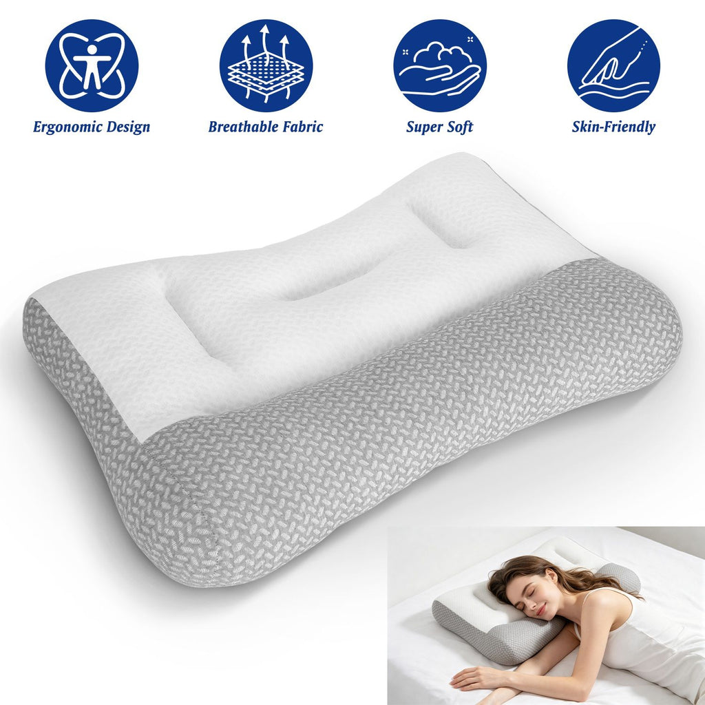 Ergonomic Bed Pillow Breathable Mesh Pillow for Neck Support Dual Height Design Down Alternative Pillow for Side Back Sleepers