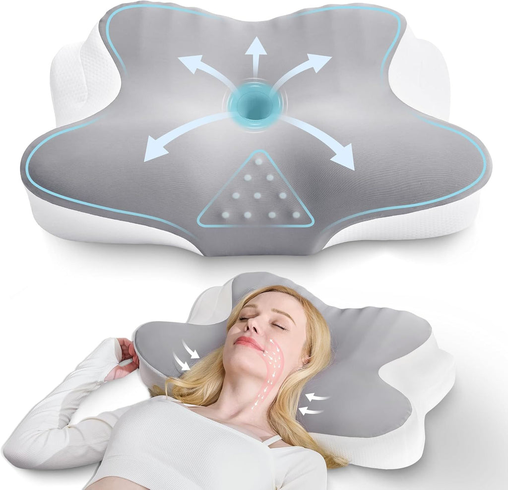 Ergonomic Cervical Neck Pillow for Sleeping – Memory Foam Pillow with Massage Nodes for Neck Pain Relief, Side Sleeper & Back Support