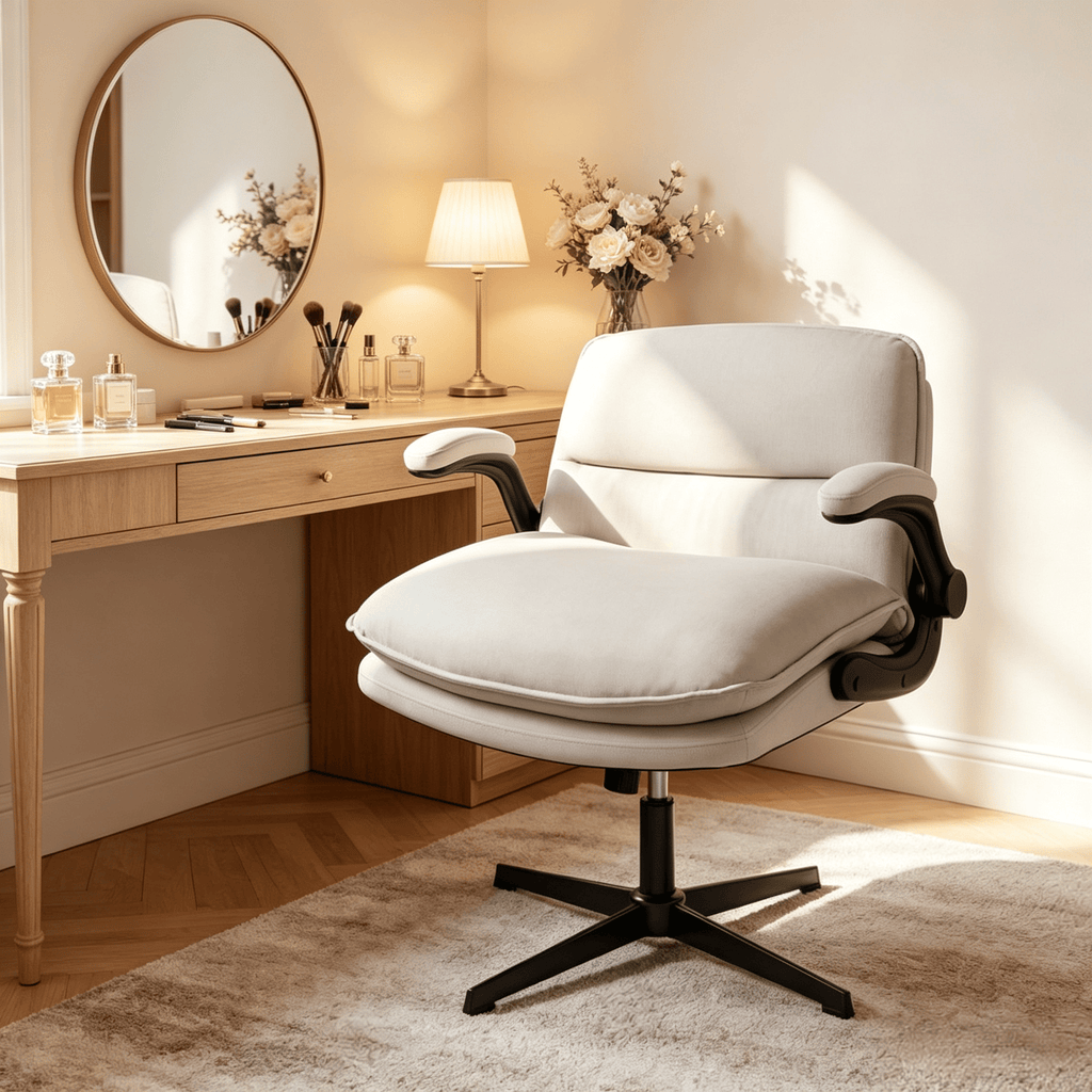 Ergonomic Criss Cross Office Chair with Flip-up Arms Adjustable Height Wide Backrest Padded Seat for Desk Work