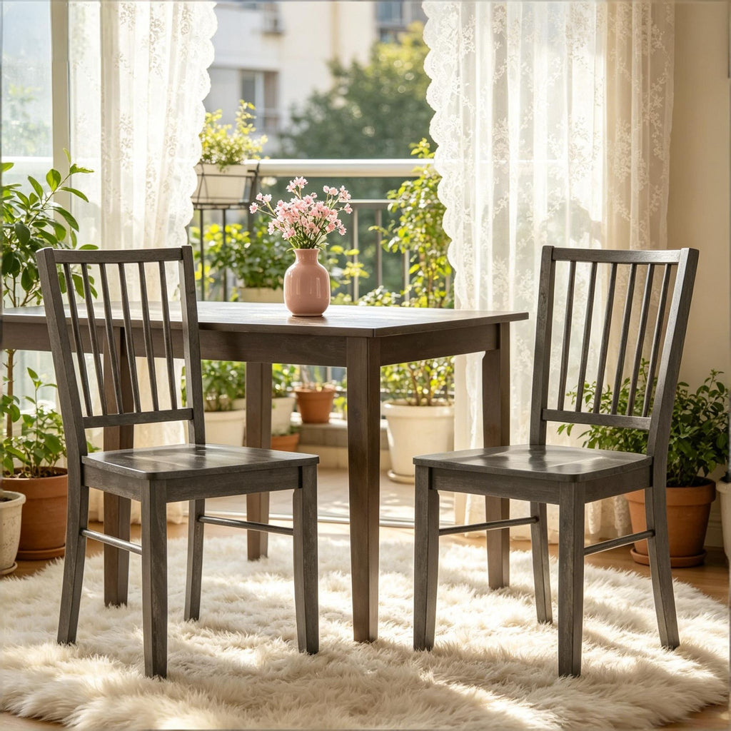 Ergonomic Dining Chairs Set of 2 Armless Kitchen Seating with Rubberwood Legs Solid Wood Charcoal Gray