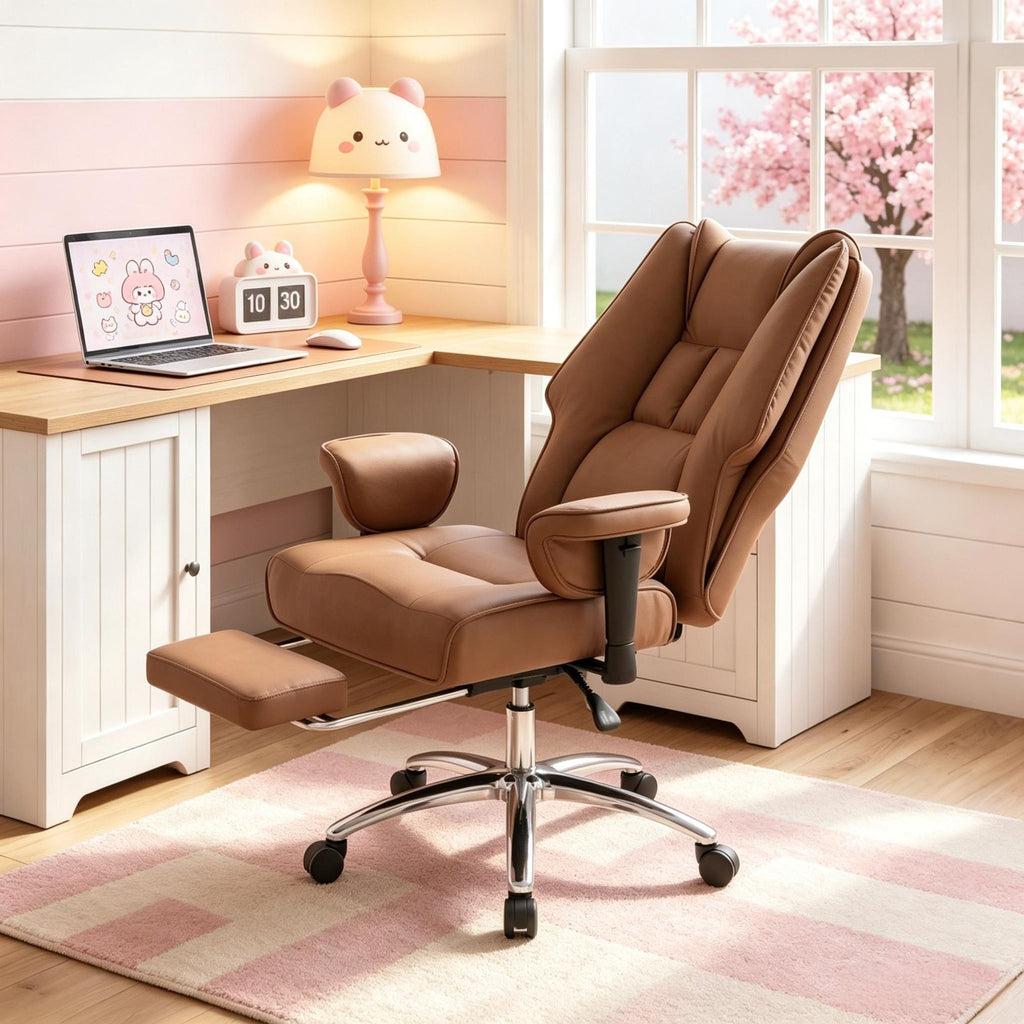 Ergonomic High Back Office Chair Reclining Desk Chair with Adjustable Armrests Pet Friendly Faux Leather Brown