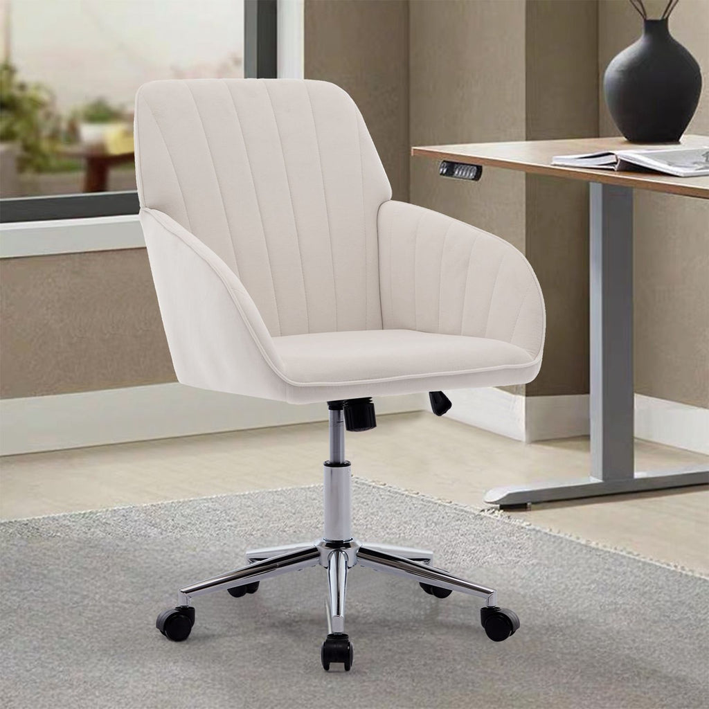 Ergonomic Office Chair with Memory Foam Cushion Corduroy Upholstered Desk Chair Adjustable Swivel Rolling Chair 300LBS Metal Base for Home Office Bedroom Vanity