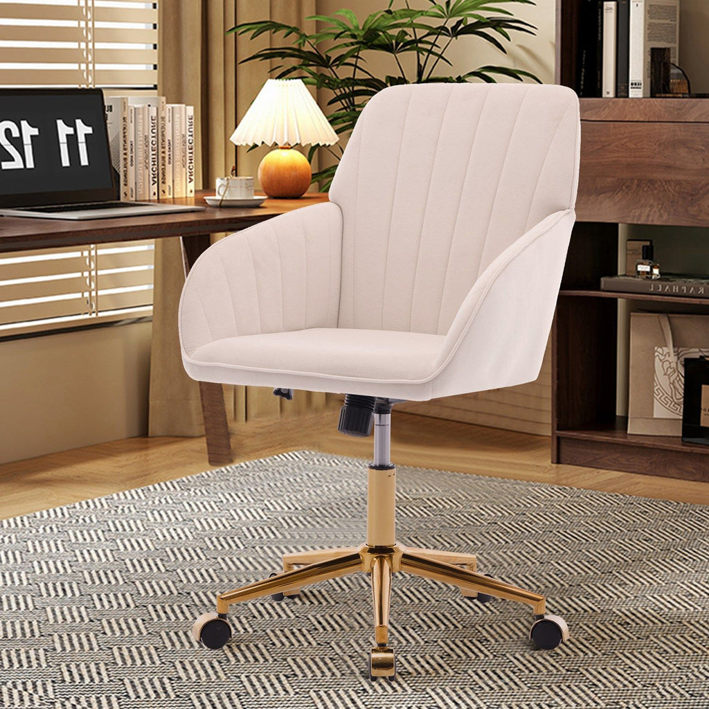 Ergonomic Office Chair with Memory Foam Cushion Corduroy Upholstered Desk Chair Adjustable Swivel Rolling Chair 300LBS Metal Base for Home Office Bedroom Vanity