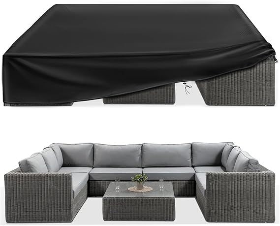 ESSORT Extra Large Patio Furniture Cover,  Heavy Duty Waterproof Outdoor Table Cover, All Weather Protection from Rain, Snow, UV, for 10-12 Seat Rectangular Set