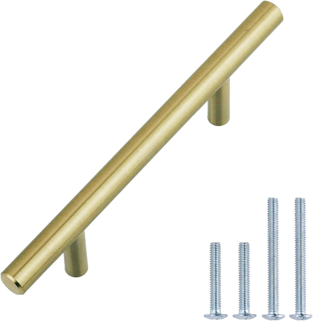 Euro Bar Cabinet Handle (1/2-inch Diameter), 5.38-inch Length (3-inch Hole Center), Golden Champagne, 10-pack