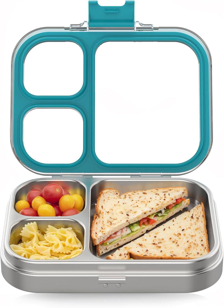 Everusely - Bento Box - Green, 27oz / 0.8 L - Stainless Steel Lunch Box with Leakproof Condiment Container - 3 Compartment Snack Organizer for On the Go Meals - Freezer & Dishwasher Safe