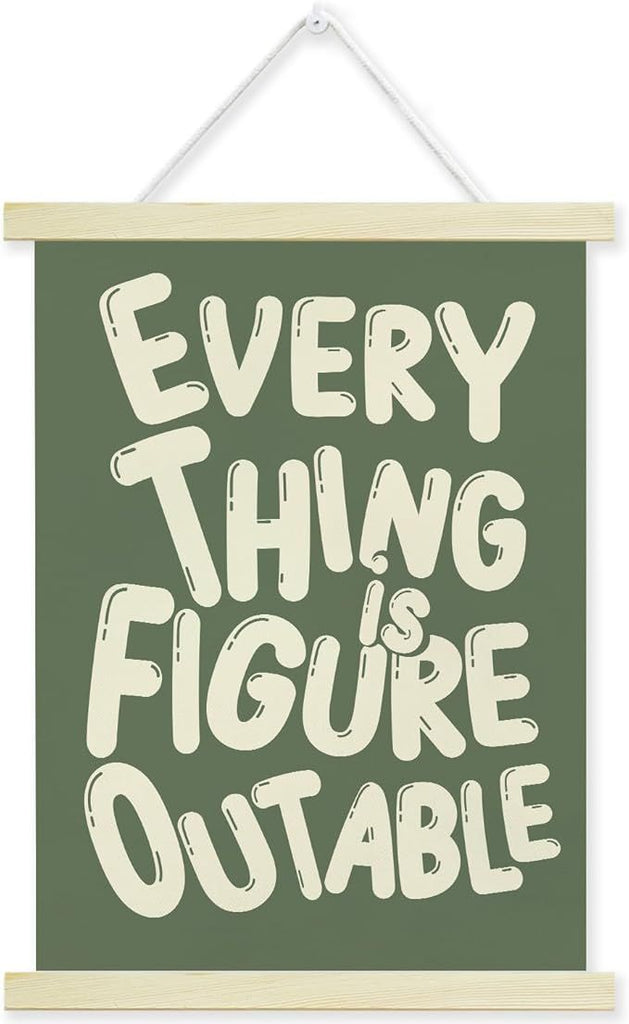 Everything is Figureoutable Poster Hanger Frame, Inspirational Quote Wall Decor for Counselling Therapy Office Classroom Home,Green Poster Wall Art with Wooden Frames, 12x16 Inches -12