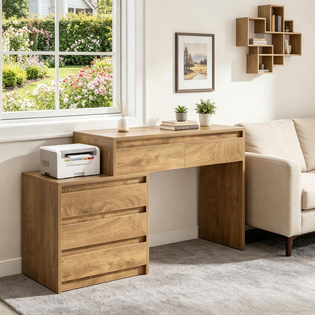 Executive Computer Desk with 5 Drawers Home Office Furniture with File Cabinet Storage Wood Computer Desk