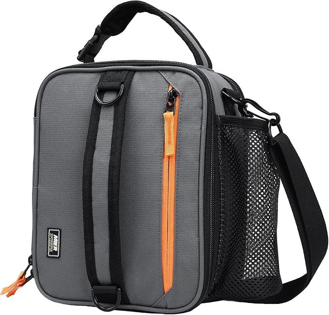 Expandable Lunch Bag Insulated Lunch Box for Men to Work Travel Portable Lunchbox Bags with Shoulder Strap and Water Bottle Holder(Grey/Orange)