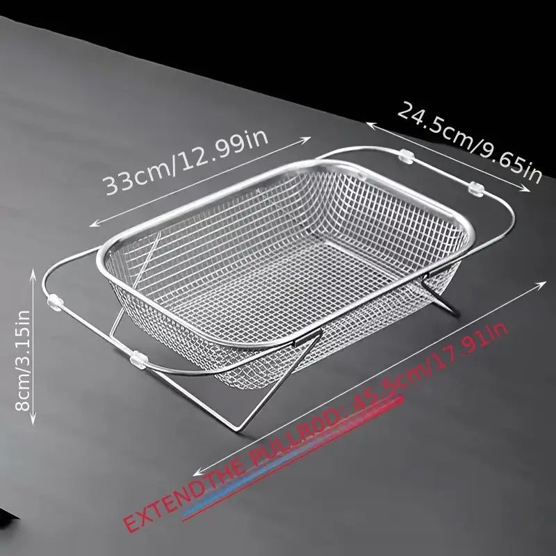 Expandable Stainless Steel Kitchen Sink Drain Basket - Adjustable Dish, Bowl & Cutlery Washing Rack with Space-Saving Design, Drains Forks, Knives, Fruits & Vegetables, Durable & Easy-Clean