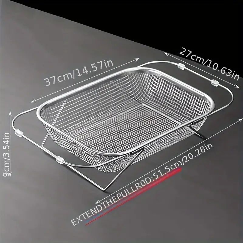 Expandable Stainless Steel Kitchen Sink Drain Basket - Adjustable Dish, Bowl & Cutlery Washing Rack with Space-Saving Design, Drains Forks, Knives, Fruits & Vegetables, Durable & Easy-Clean