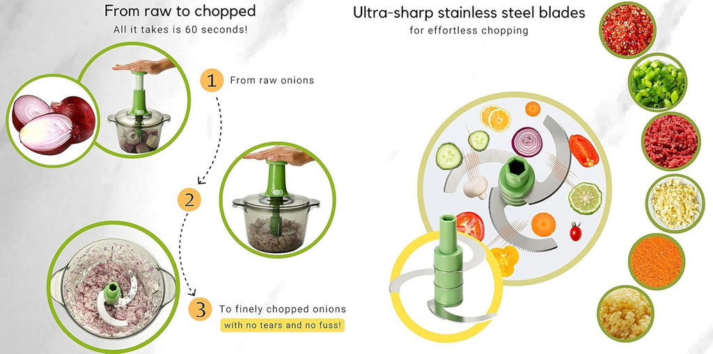 Express Manual Food Chopper: Large 8.5-Cup, Hand Chopper Vegetable Cutter to Chop Veggies, Fruits, Herbs, Garlic Onion Chopper for Salsa, Salad, Pesto, Guacamole, Coleslaw, Indian Cooking
