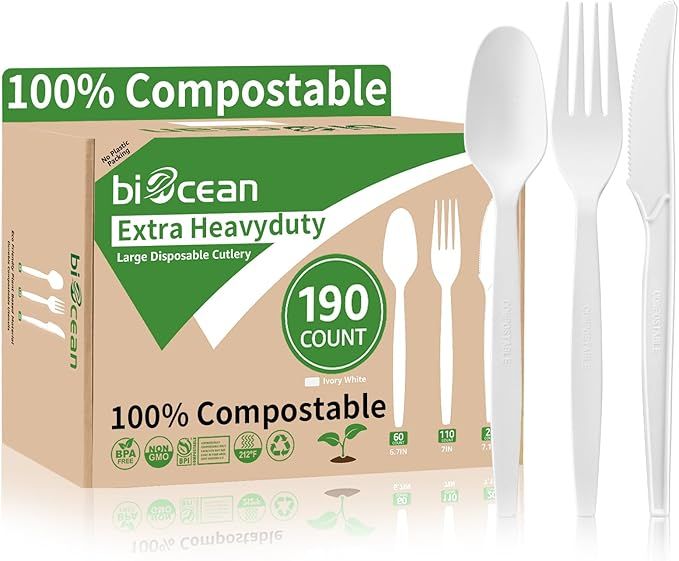 Extra Heavyduty Compostable Spoons [200 Count,6.7In] Disposable Cutlery No Plastic Spoons Large Biodegradable Utensils Eco Friendly Silverware Serving Flatware for Party,Daily Use,Picnic