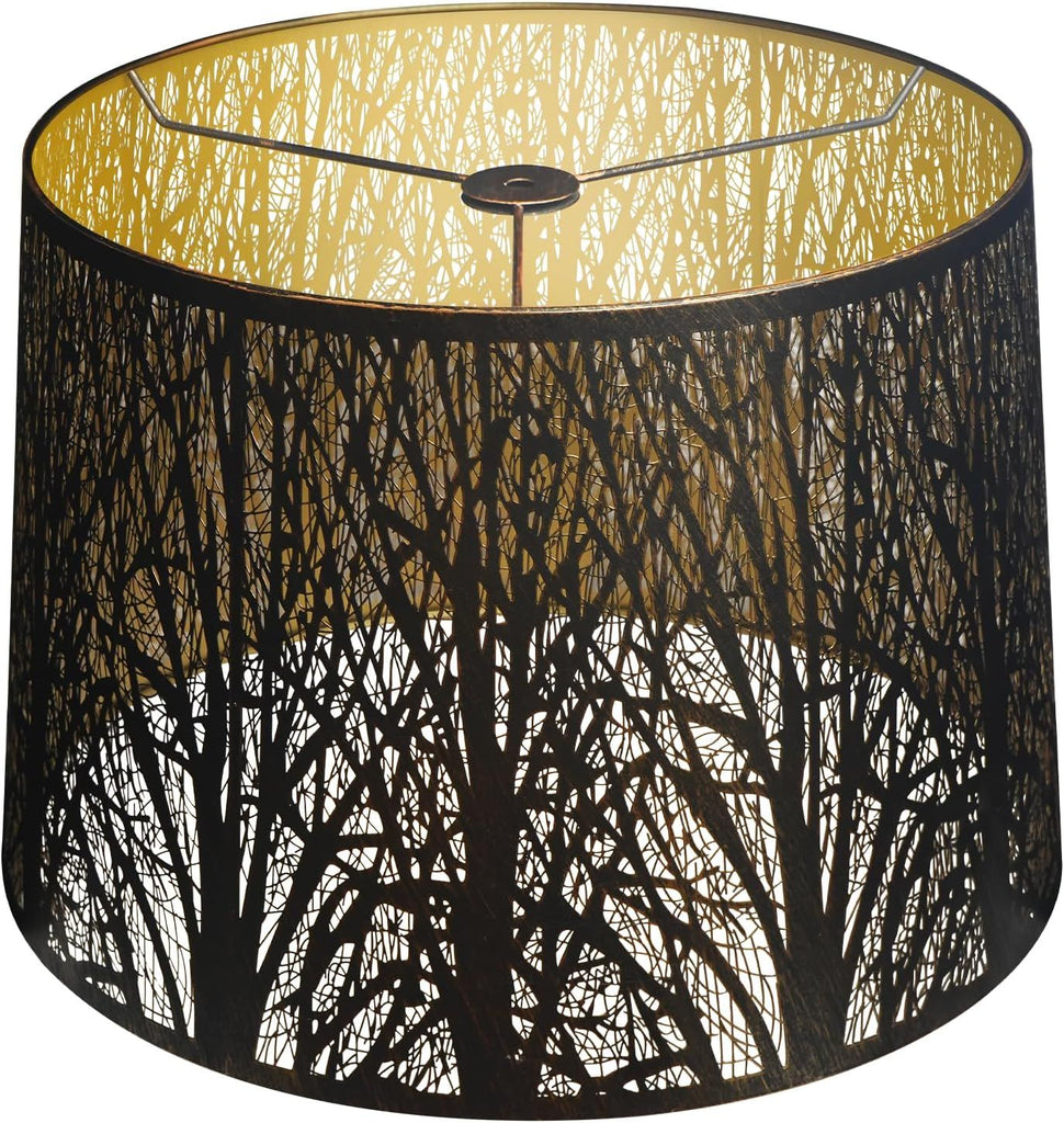 Extra Large Lampshade 14'' Top 16'' Bottom 11'' High Etched Metal Forest Design Metal Lamp Shade For Floor Lamps in Living Room, Bedroom, Decor, Spider Fitter, Antique Bronze and Gold Plated