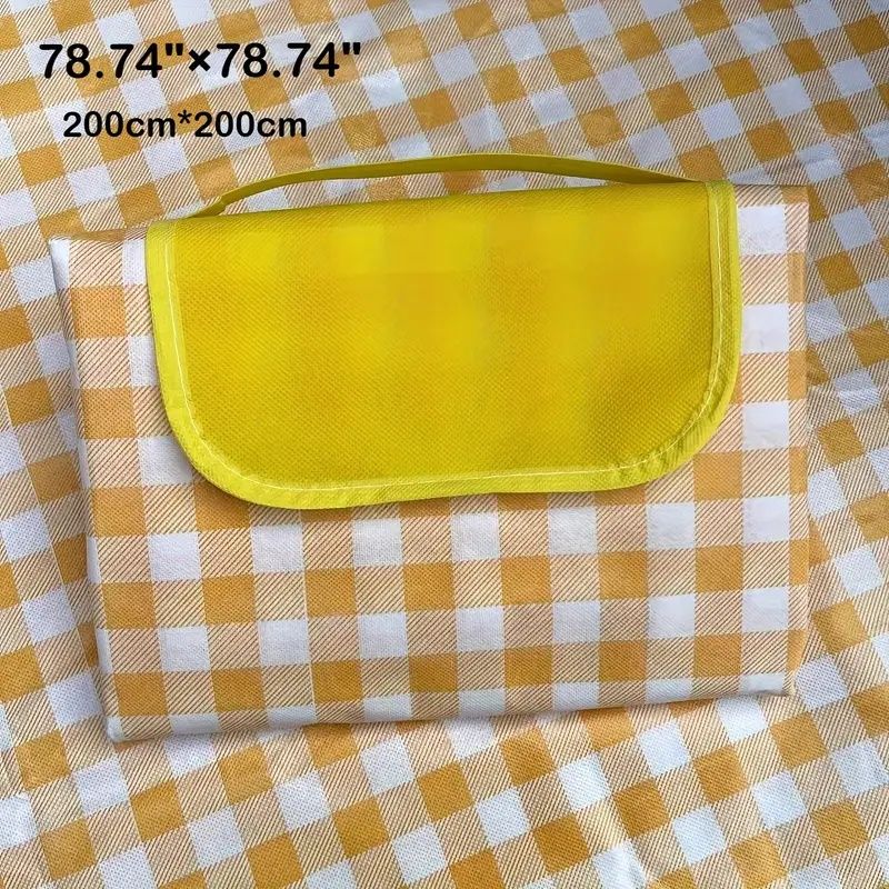 Extra Large Outdoor Picnic Blanket, Camping, Beach, BBQ Mat - Heavy-Duty Portable Indoor/Outdoor groundsheet with - Large Gathering, Parties, Tailgates - Easy-Clean Yellow & Checkerboard Pattern - Han