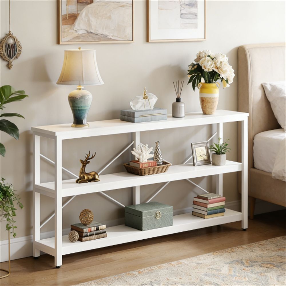 Extra long console table, sofa table with storage space, storage shelf, display rack, open storage rack
