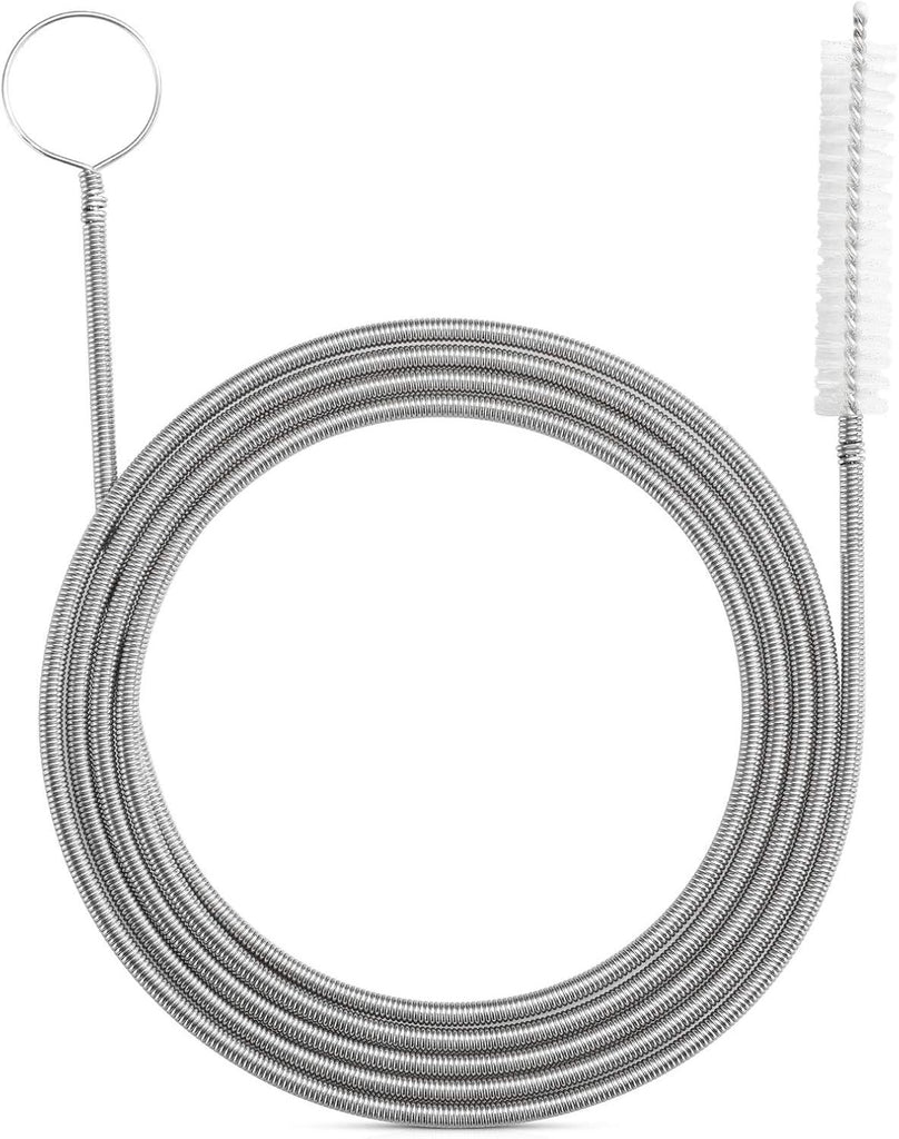 Extra-Thick Drain Brush with Stronger Spring 61-Inch Stainless Steel and Nylon Pipe Cleaner for Flexible, Curved & Slim Holes, Stronger Spring Version