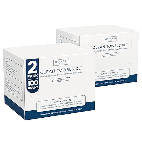 Face Towel, Disposable Face Towelette, Eczema Association Accepted, Makeup Remover Dry Wipes, Ultra Soft, 50 ct per pack, 2 Packs, 100 Ct Total