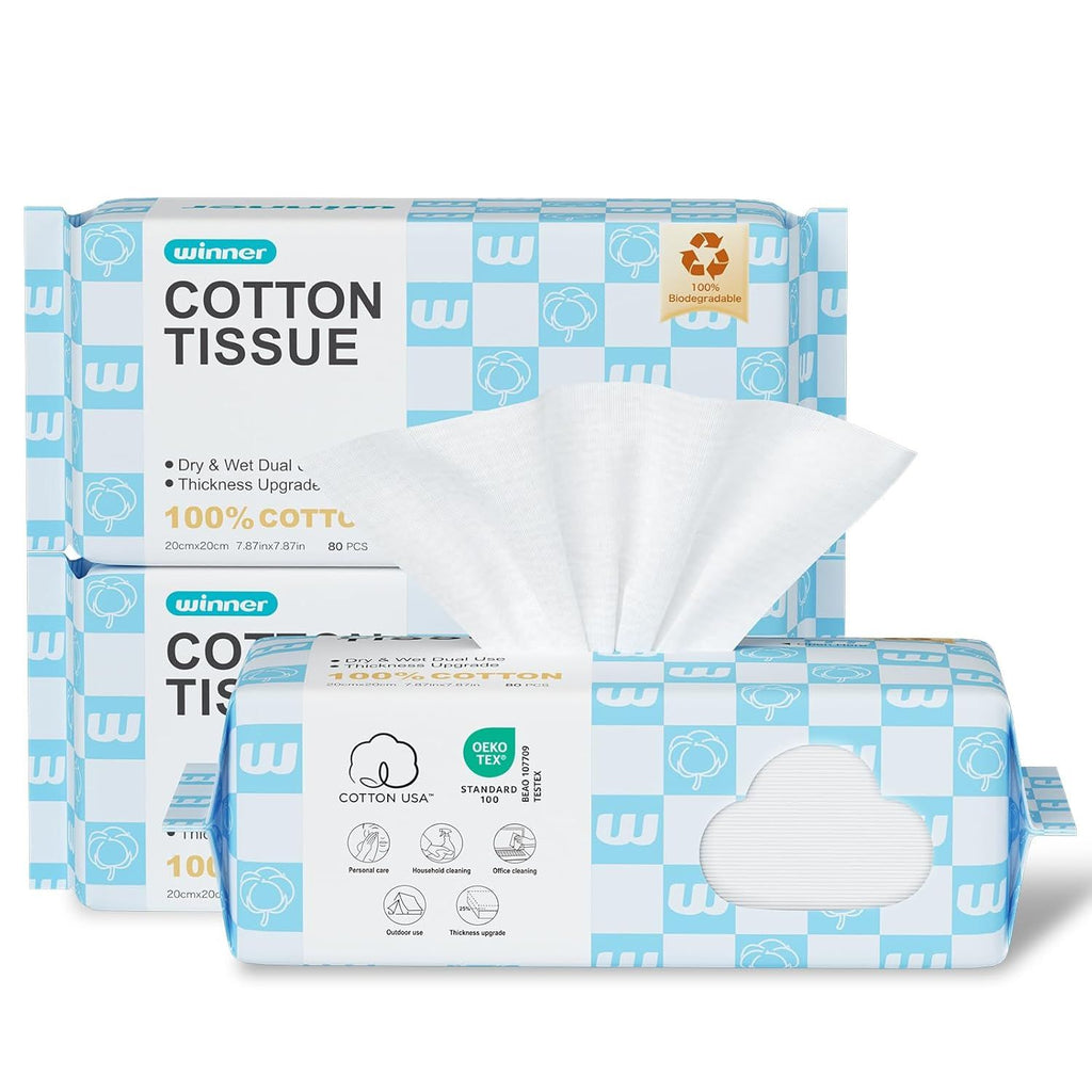 Face Towels, Upgraded Thicker Cotton Dry Wipes, Unscented and Gentle on Sensitive Skin, Disposable Makeup Remover and Facial Towelettes
