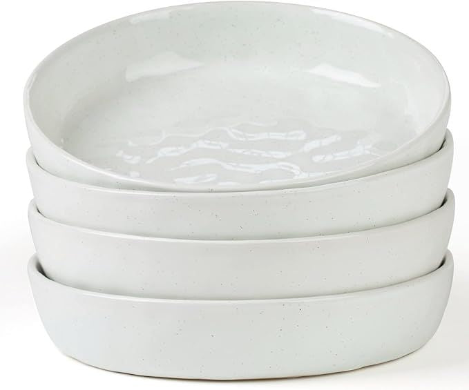 famiware Mars 4 Pieces Pasta Bowls Set, 8.5 inch Salad Bowls, Large Capacity, Bowl Sets with Brown Speckled, Microwave & Dishwasher Safe, White