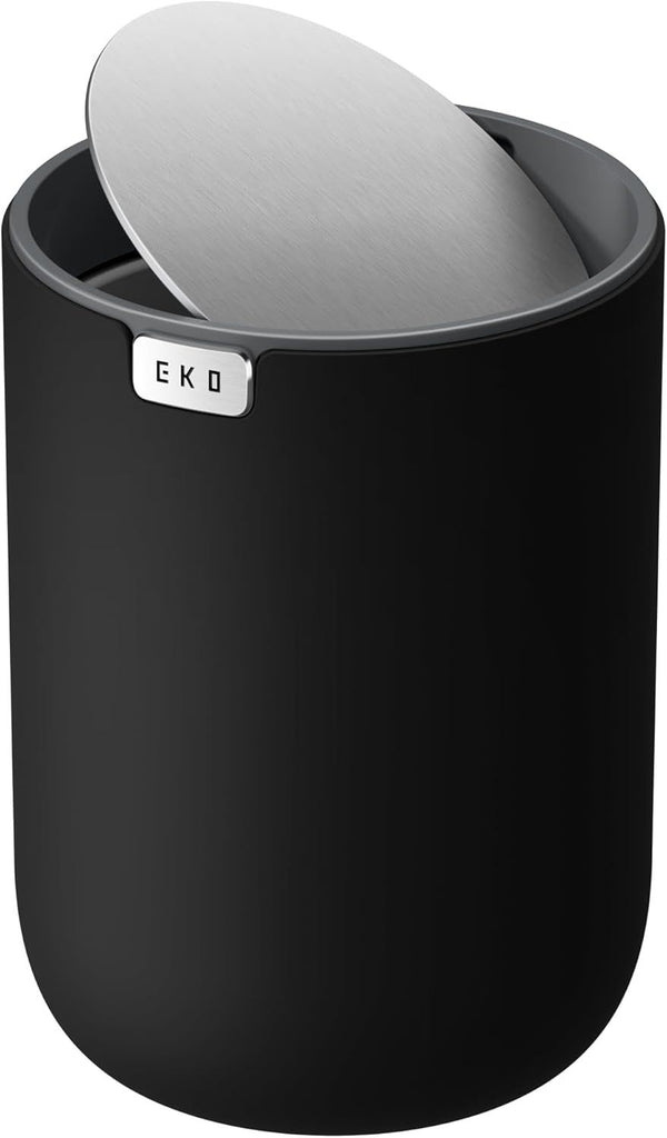 Fandy 0.58 Gal/2.2L Mini Trash Can with Lid, Swing-Top Desktop Trash Can for Bathroom, Countertop, Vanity, Desk or Office, Small Garbage Bin (Black)