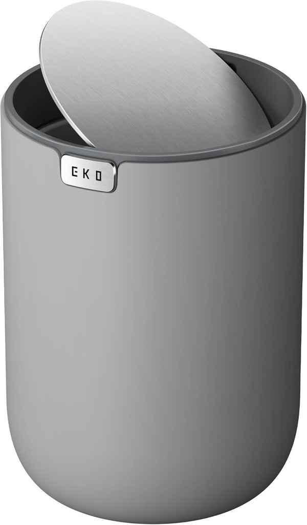 Fandy 0.58 Gal/2.2L Mini Trash Can with Lid, Swing-Top Desktop Trash Can for Bathroom, Countertop, Vanity, Desk or Office, Small Garbage Bin (Grey)