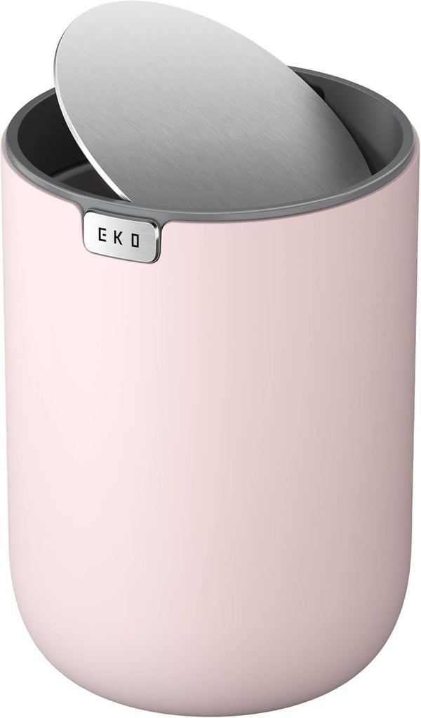 Fandy 0.58 Gal/2.2L Mini Trash Can with Lid, Swing-Top Desktop Trash Can for Bathroom, Countertop, Vanity, Desk or Office, Small Garbage Bin (Pink)