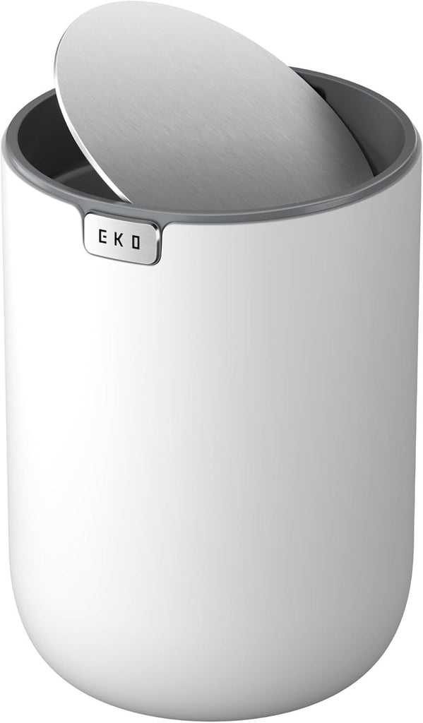 Fandy 0.58 Gal/2.2L Mini Trash Can with Lid, Swing-Top Desktop Trash Can for Bathroom, Countertop, Vanity, Desk or Office, Small Garbage Bin (White)