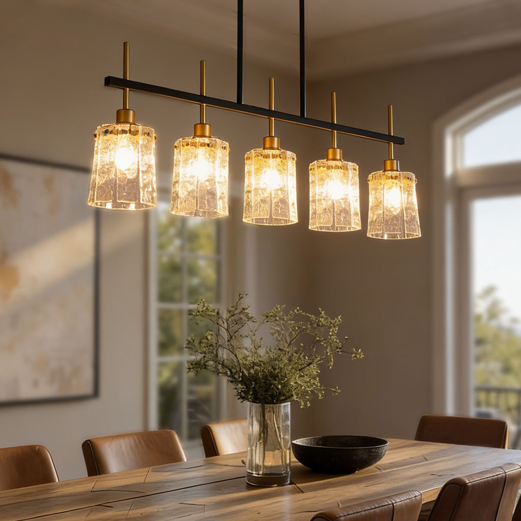 Farmhouse Chandelier 5-Light Dining Room Light Fixture Over Table Kitchen Island Lighting Rustic Chandeliers for Dining Light with Glass Pendant Lights Kitchen Island