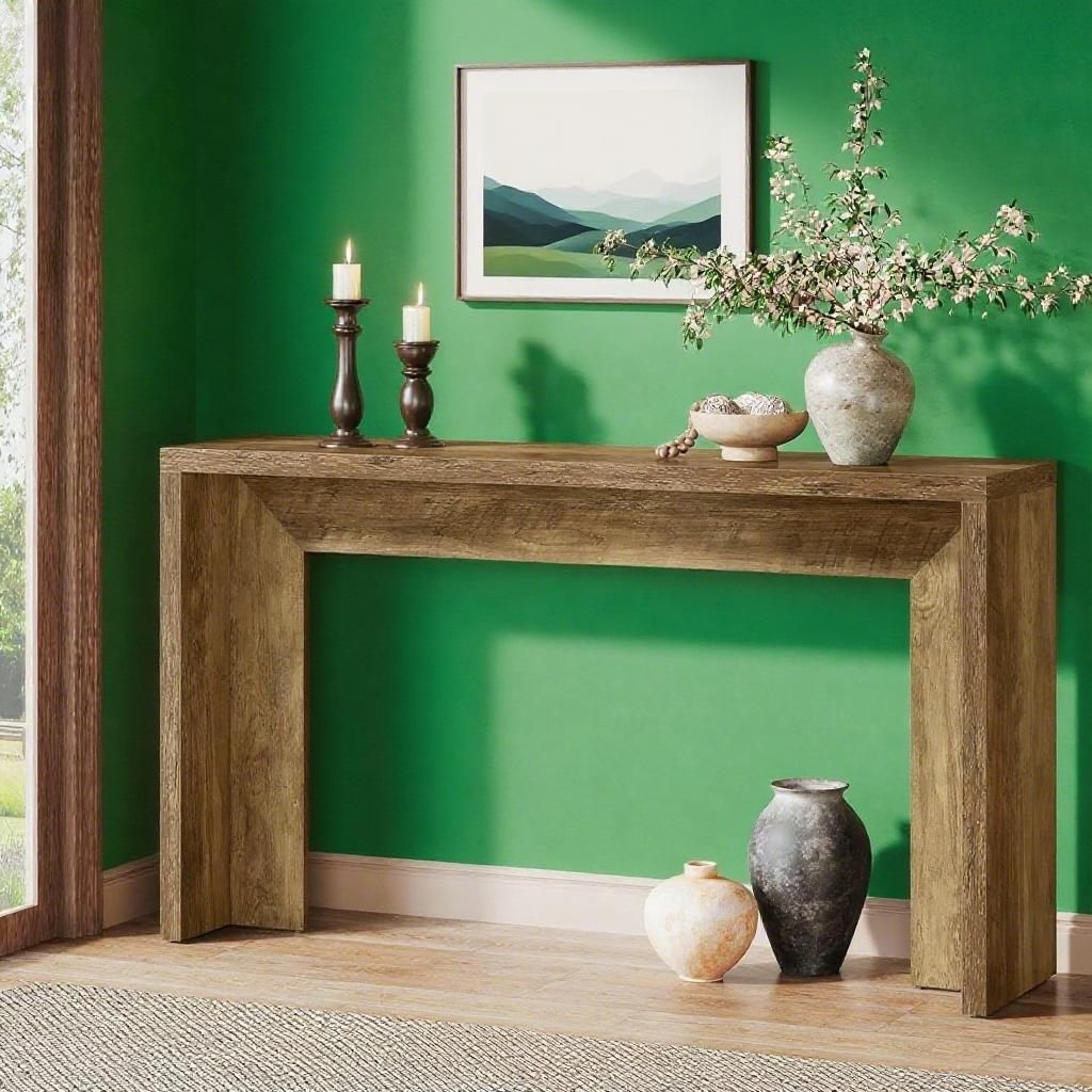 Farmhouse Console Table, 55-Inch Wooden Sofa Table with Storage for Entryway
