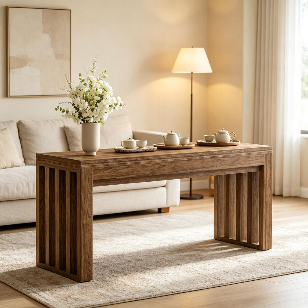 Farmhouse Counter Height Pub Dining Table 63" Bistro Bar Table for Kitchen Room Wood Top