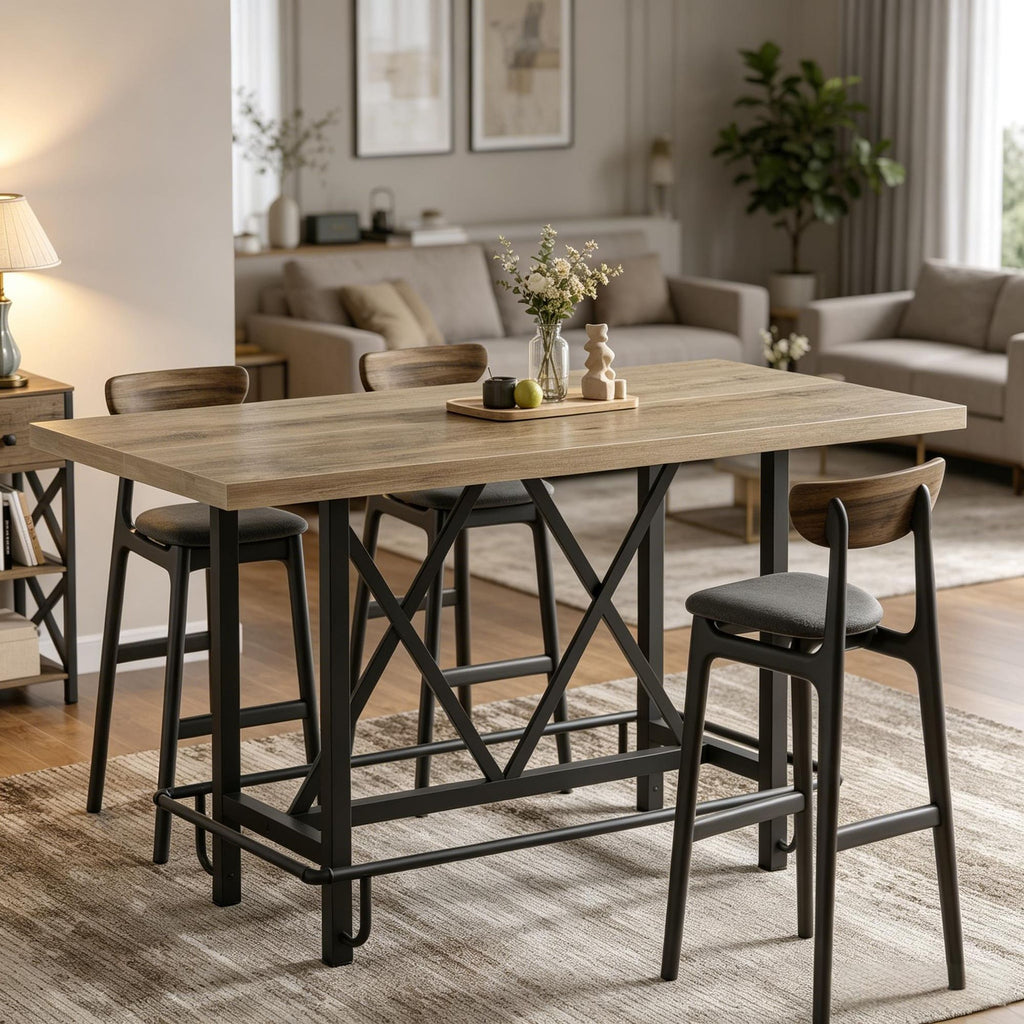 Farmhouse Pub 62.99" Bar Table Counter Height Kitchen Dining Table without Footrest Barn Wood Finish for Home Decor