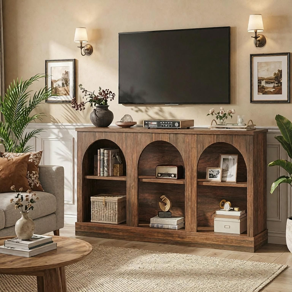 Farmhouse TV Stand with Storage Cabinets 62.99 Inch Media Console for up to 65-Inch TV Wood Color TV Stand