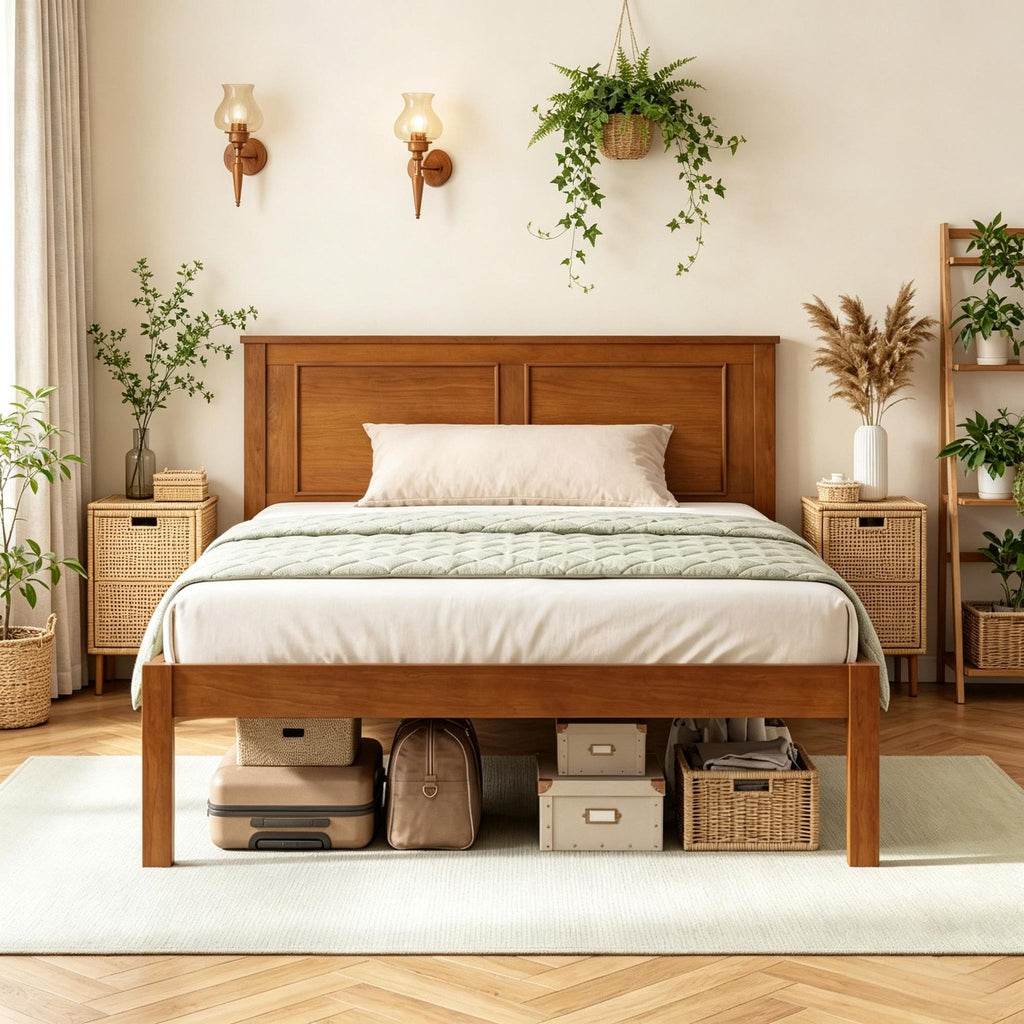 Farmhouse Wooden Platform Bed Frame - Classic Style Bed