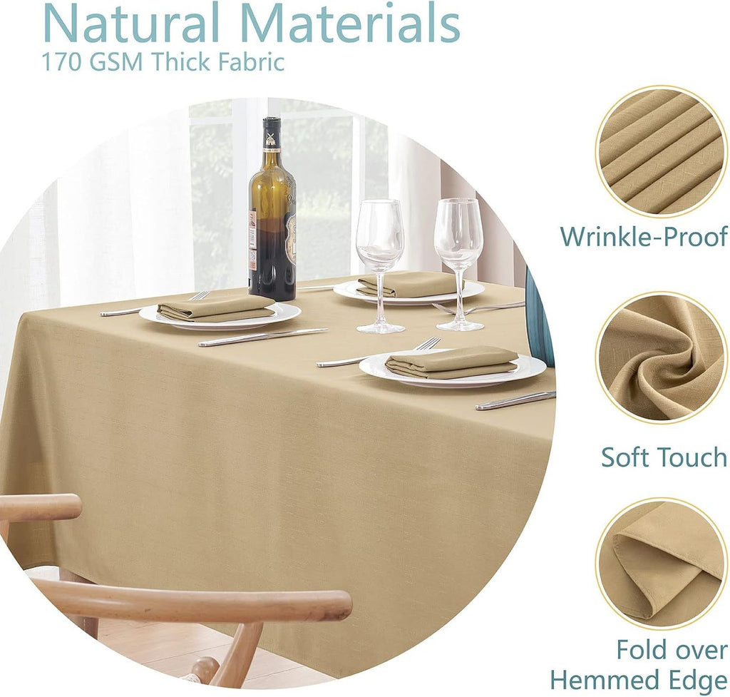 Faux Linen Rectangle Tablecloth Waterproof 52x70 inch Table Cloth Stain and Wrinkle Resistant Washable, Decorative Fabric Table Cover for Dining, Kitchen, Wedding and Parties, Coffee