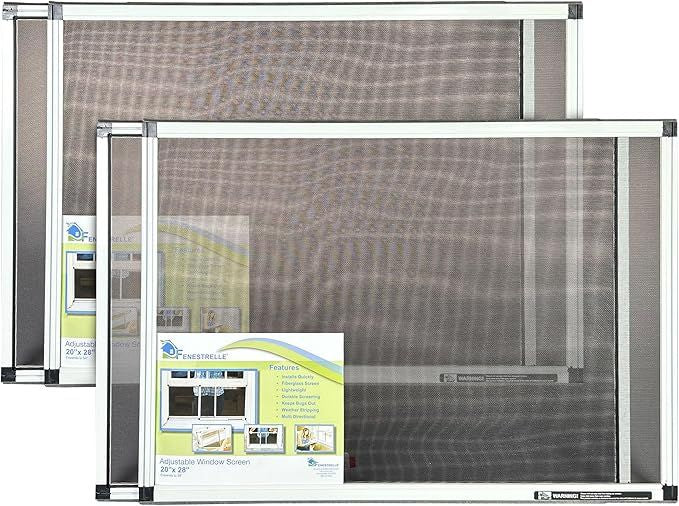 Fenestrelle Expandable Window Screen – 2-Way Adjustable Horizontal Window Screen with Flame-Resistant Fiberglass Mesh, Pack of 2
