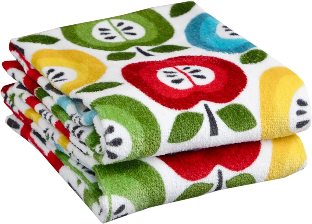 Fiber Reactive Print Kitchen Towels: Highly Absorbent, Super Soft - 100% Cotton, 16"x28" Dish Towels for Cleaning & Drying Dishes, Pans, Glassware, or Countertops, 2-Pack, Apples
