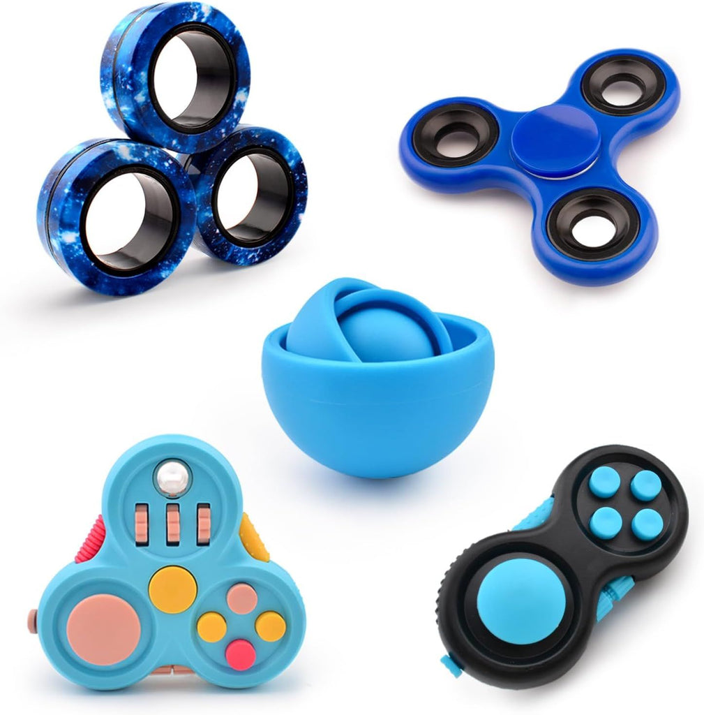 Fidget Toys Adults Pack 5Pcs,Fidget Spinner with Magnetic Rings Gyro,Fidget Controller Autism Sensory Toys,ADHD Stress Anxiety Desk Fidgets,Easter Basket Stuffers