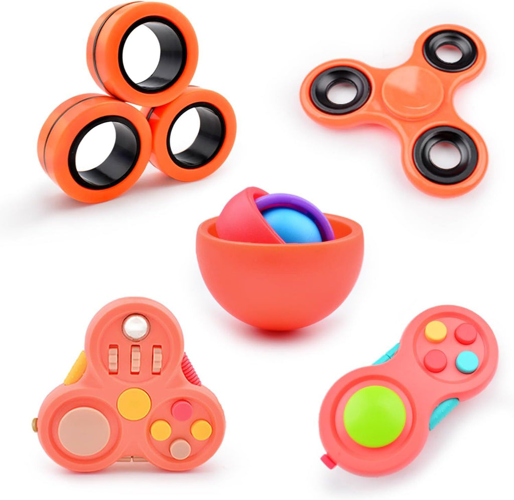 Fidget Toys Adults Pack 5Pcs,Fidget Spinner with Magnetic Rings Gyro,Fidget Controller Autism Sensory Toys,ADHD Stress Anxiety Desk Fidgets,Easter Basket Stuffers