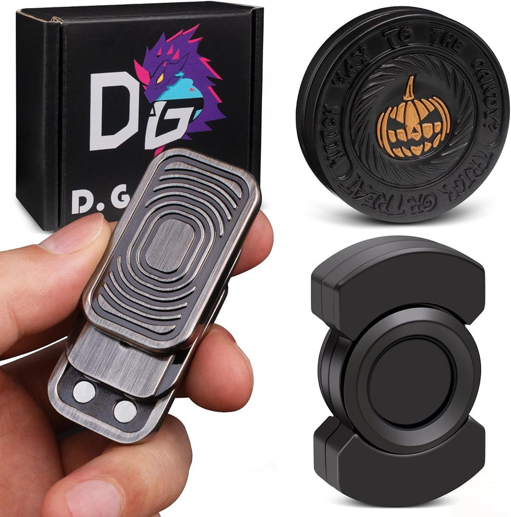 Fidget Toys Adults Set, Metal Fidget Slider, Spinner and Haptic Coin, Decompression Metal EDC Cool Figette Toys for Adults Anxiety Relieve Stress, Greater Focus(Black)