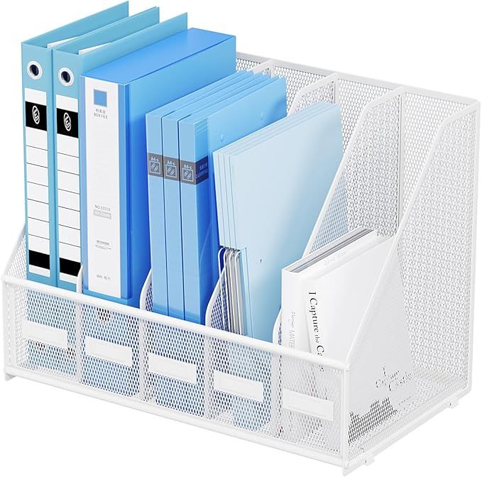 File Organizer for Desk,Desk File Organizer with 5 Vertical Compartments Mesh Magazine File Holder for Office Home School