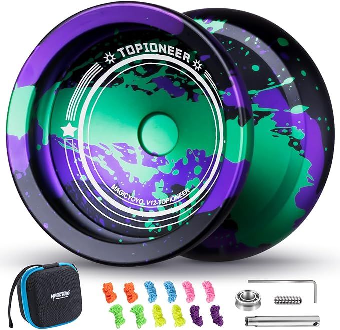 Finger Spin Yoyo Professional Responsive Yo yo for Kids & Adults, Unresponsive Yoyo for Advanced, Professional Yo Yo with 12 Strings & Yo-Yo Accessory Kit - Black Green Purple