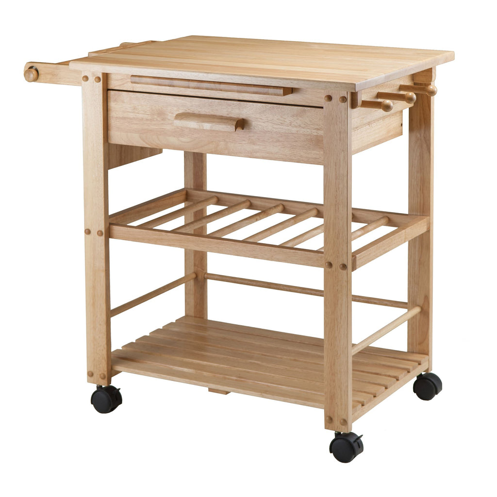 Finland Kitchen Cart with Drawer and Cutting Board Natural Finish