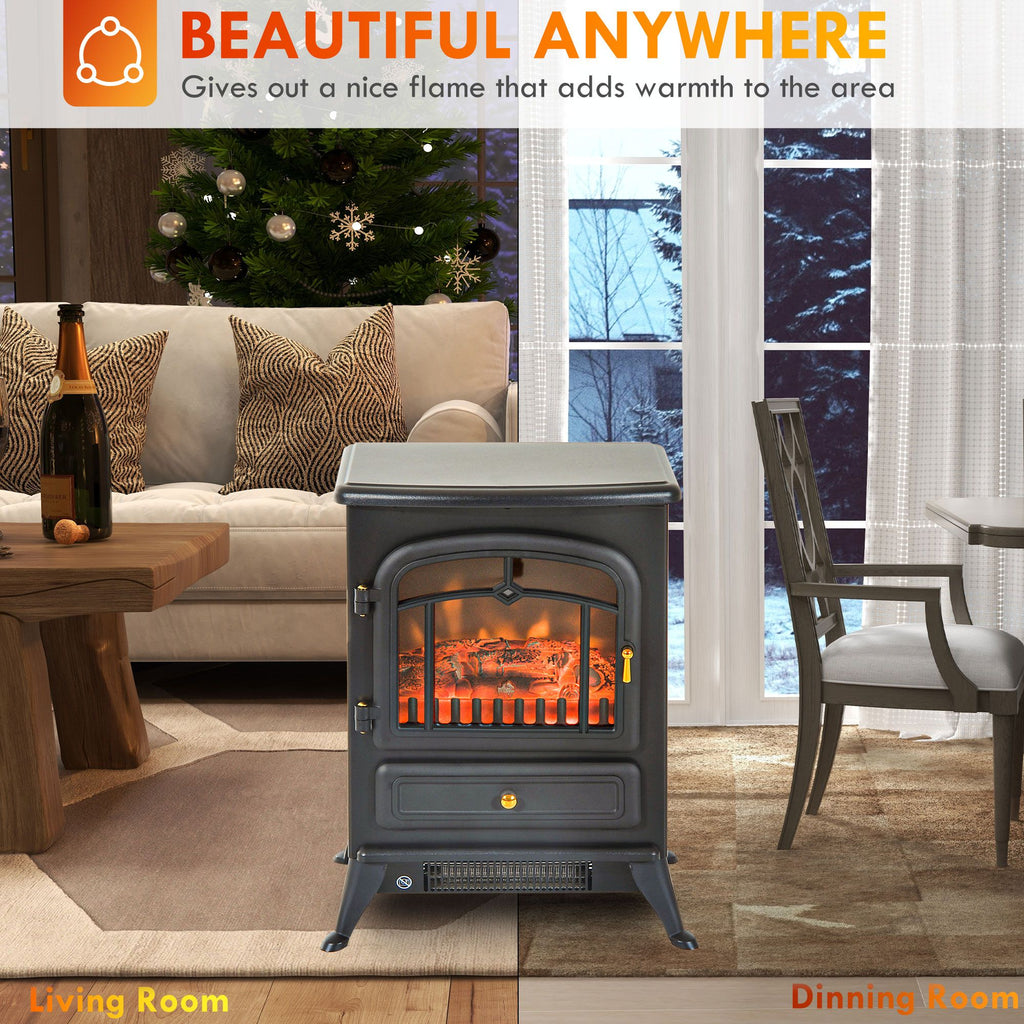 Fireplace Stove, Electric Fireplace Heater with Realistic LED Flames and Logs, 725W/1450W, Black