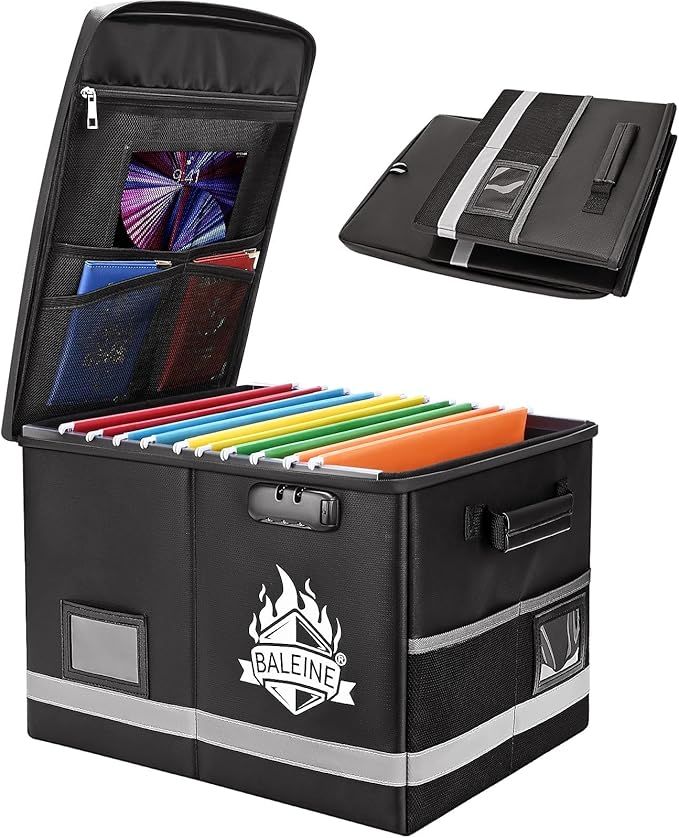 Fireproof Document Box with Lock, Portable Fireproof Document Bag Waterproof Fire Proof File Boxes for Documents, File Organizer Box for Important Paperwork (Black,