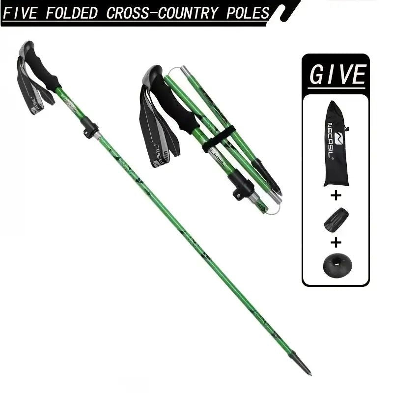 Five Section Folding Trekking Cane For Hiking And Walking - Lightweight 7075 Aluminum, Strong And Durable Outer Lock And High-density EVA Grip, Men'S And Women'S Cane, Foldable, Stretchable, Camping E